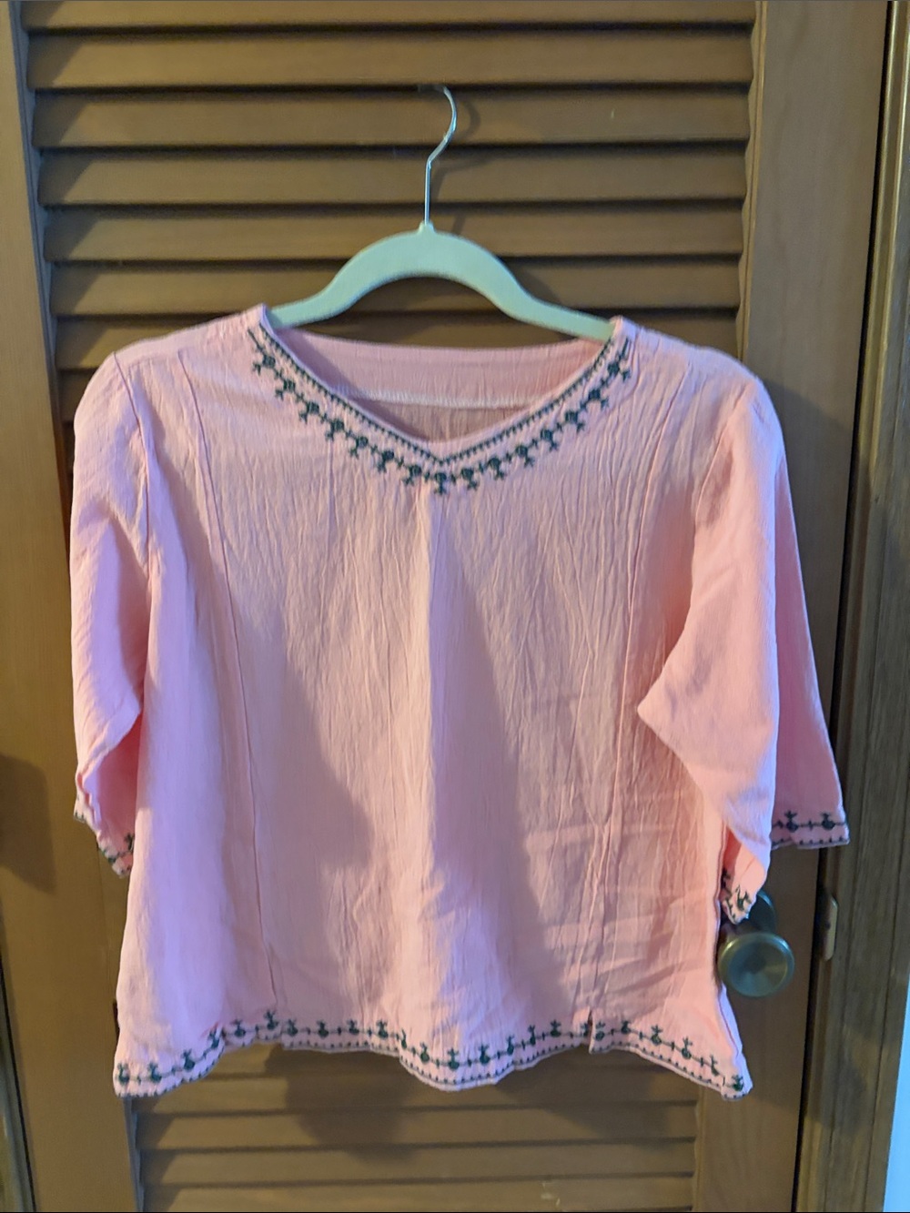 Pink Embroidered V-Neck Women’s Top